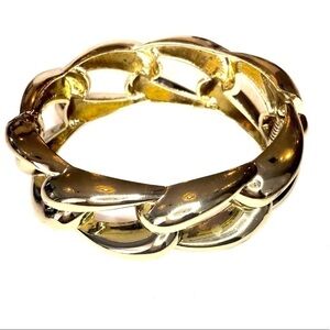 Vintage Gold Tone Oval Chain Link Hinged Chunky Bangle Bracelet